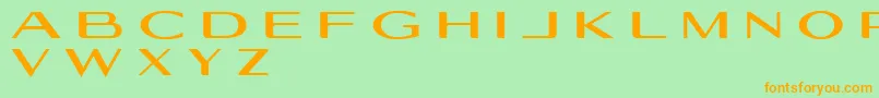 フォントGeogiquas – オレンジの文字が緑の背景にあります。