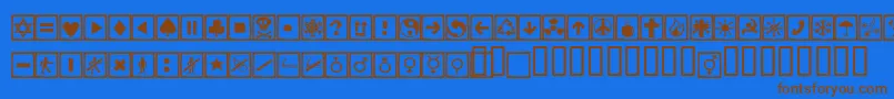 フォントAlesignscagell – 茶色の文字が青い背景にあります。