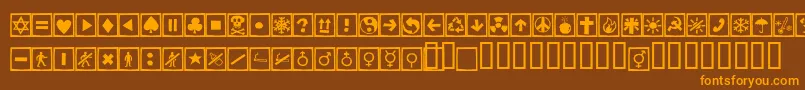 フォントAlesignscagell – オレンジ色の文字が茶色の背景にあります。