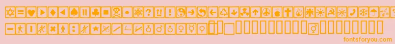 フォントAlesignscagell – オレンジの文字がピンクの背景にあります。
