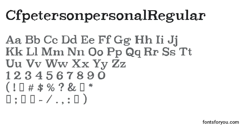 Czcionka CfpetersonpersonalRegular – alfabet, cyfry, specjalne znaki