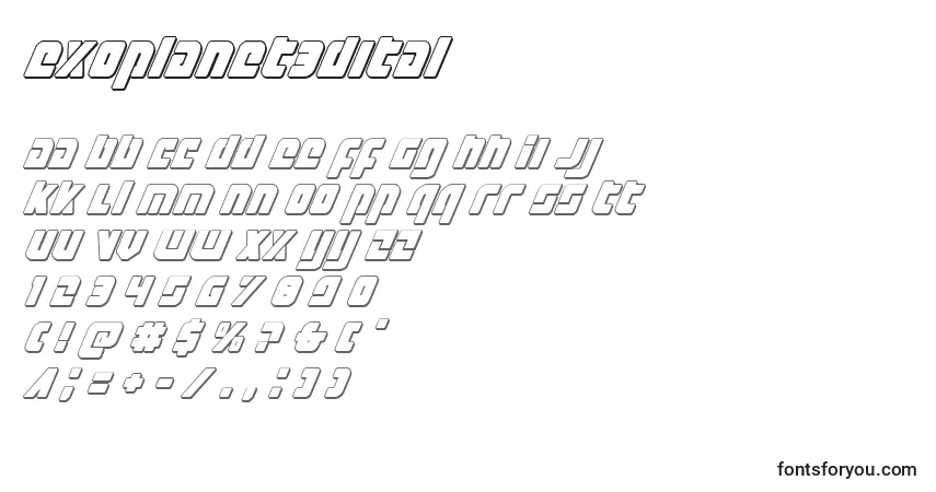 Czcionka Exoplanet3Dital – alfabet, cyfry, specjalne znaki
