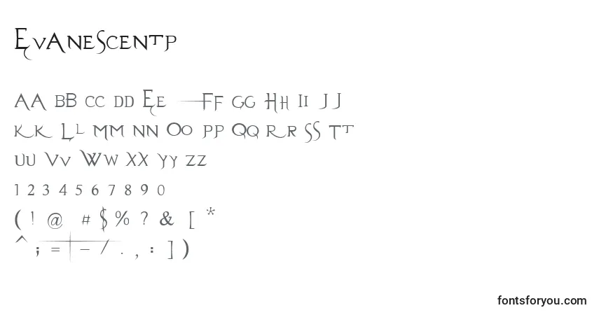 A fonte EvanescentP – alfabeto, números, caracteres especiais