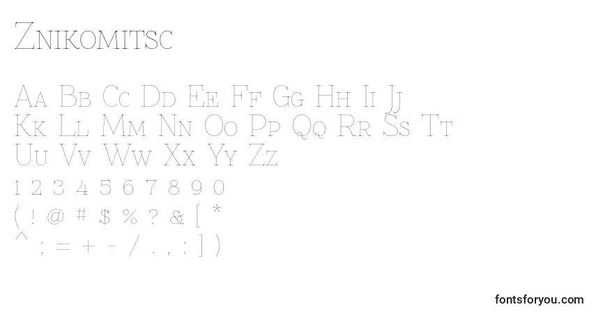 A fonte Znikomitsc – alfabeto, números, caracteres especiais