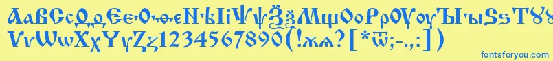 Izhit55-Schriftart – Blaue Schriften auf gelbem Hintergrund
