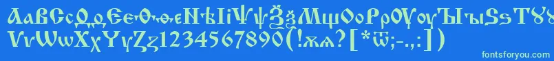 フォントIzhit55 – 青い背景に緑のフォント