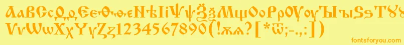 フォントIzhit55 – オレンジの文字が黄色の背景にあります。