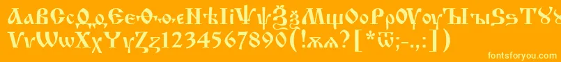 Izhit55-Schriftart – Gelbe Schriften auf orangefarbenem Hintergrund