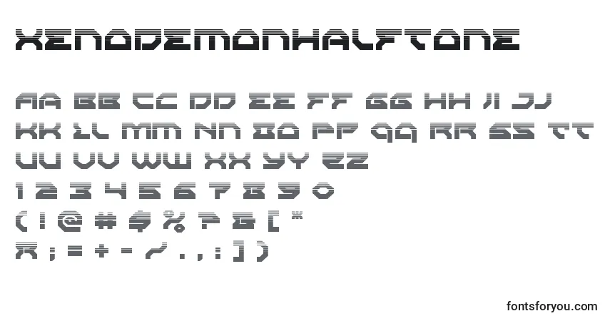 Xenodemonhalftone-fontti – aakkoset, numerot, erikoismerkit