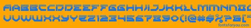 Xenodemonhalftone-Schriftart – Blaue Schriften auf orangefarbenem Hintergrund