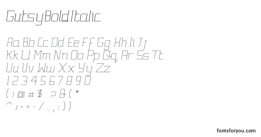 Шрифт GutsyBoldItalic – алфавит, цифры, специальные символы