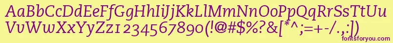 PmnCaecilia56ItalicOldstyleFigures Font – Purple Fonts on Yellow Background