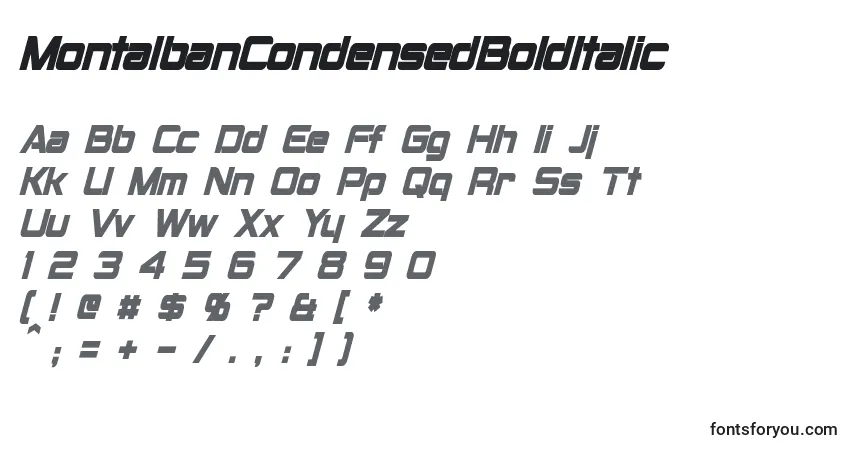 MontalbanCondensedBoldItalic-fontti – aakkoset, numerot, erikoismerkit