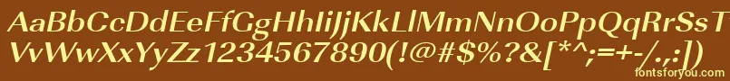 フォントUrwimperialtextwidBoldOblique – 黄色のフォント、茶色の背景
