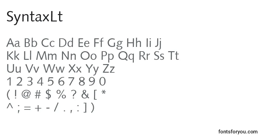 Czcionka SyntaxLt – alfabet, cyfry, specjalne znaki