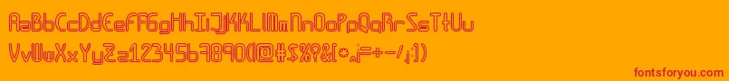 Amplitudeshollowdigital-Schriftart – Rote Schriften auf orangefarbenem Hintergrund