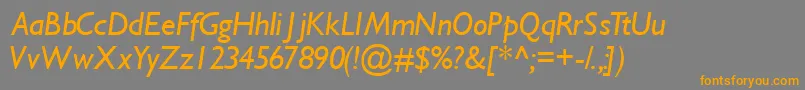 Weitere Informationen zur GimletsskItalic-Schriftart GimletsskItalic-Schriftart – Orangefarbene Schriften auf grauem Hintergrund