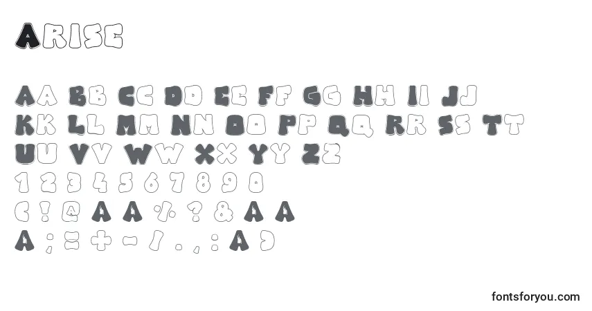 Czcionka Arise – alfabet, cyfry, specjalne znaki