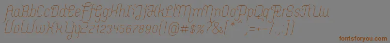 フォントMerijntjeLightitalic – 茶色の文字が灰色の背景にあります。