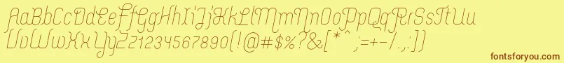 フォントMerijntjeLightitalic – 茶色の文字が黄色の背景にあります。