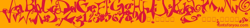 Puteiroanarquista-Schriftart – Rote Schriften auf orangefarbenem Hintergrund