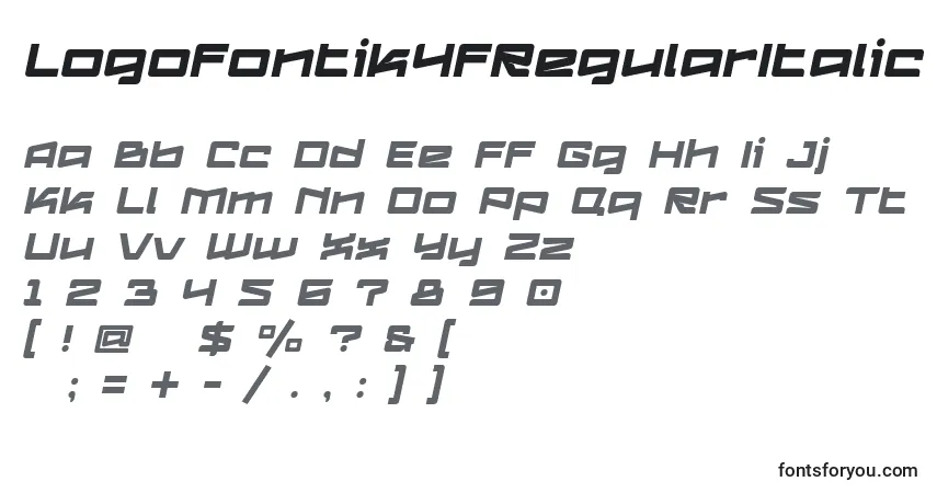 Czcionka Logofontik4fRegularItalic (114181) – alfabet, cyfry, specjalne znaki