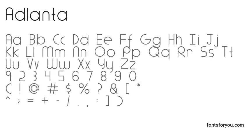 A fonte Adlanta – alfabeto, números, caracteres especiais