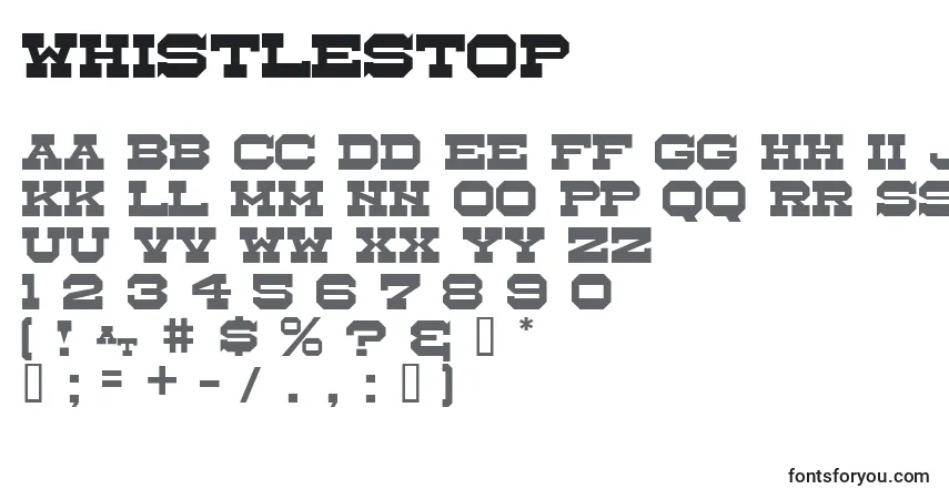 Czcionka Whistlestop – alfabet, cyfry, specjalne znaki
