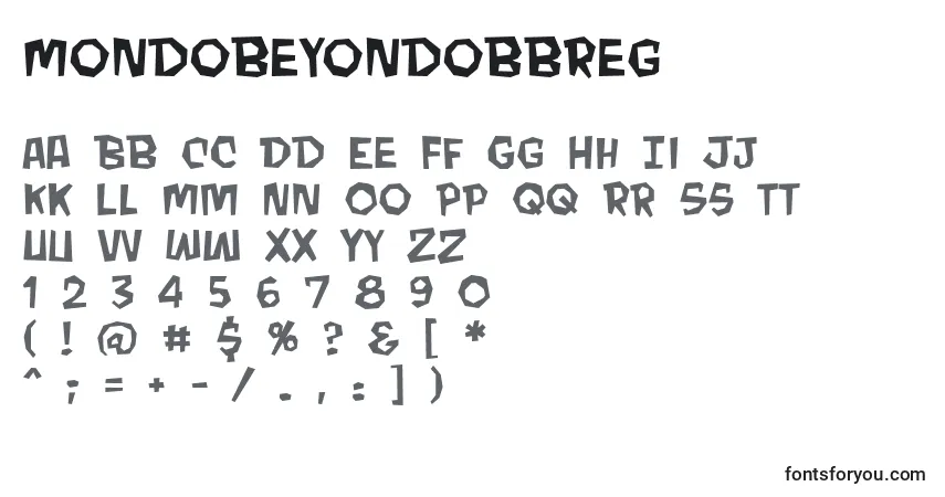 Czcionka MondobeyondobbReg – alfabet, cyfry, specjalne znaki