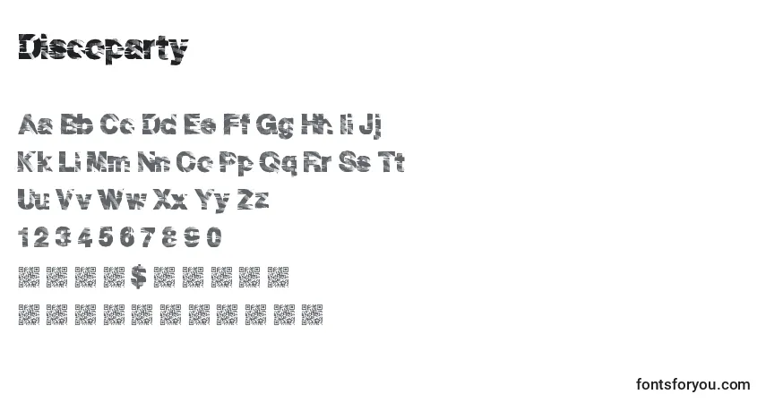 Czcionka Discoparty – alfabet, cyfry, specjalne znaki