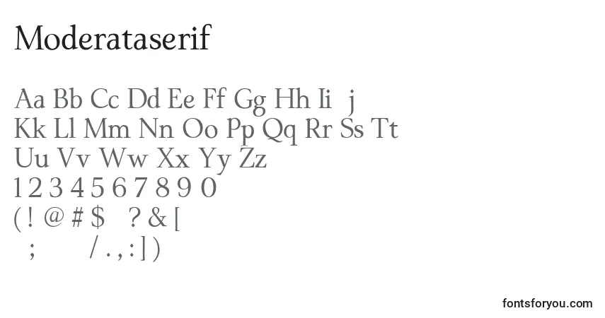 Czcionka Moderataserif – alfabet, cyfry, specjalne znaki