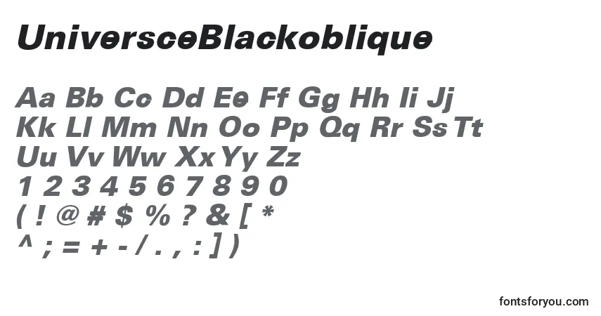 Czcionka UniversceBlackoblique – alfabet, cyfry, specjalne znaki