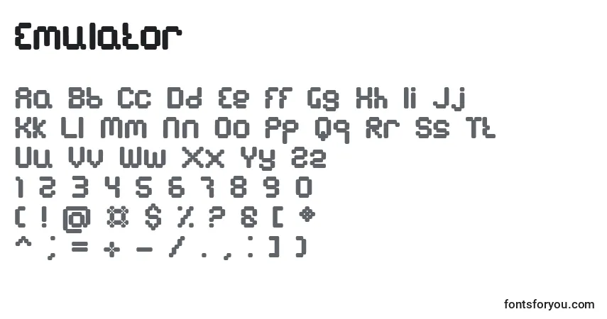 Czcionka Emulator – alfabet, cyfry, specjalne znaki