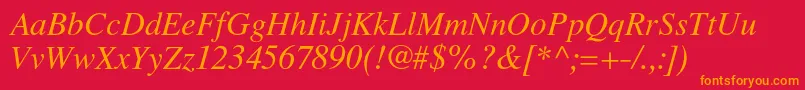 フォントLatinskijcItalic – 赤い背景にオレンジの文字