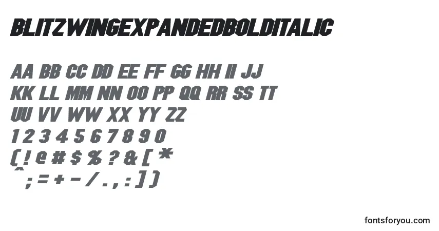 Schriftart BlitzwingExpandedBoldItalic – Alphabet, Zahlen, spezielle Symbole