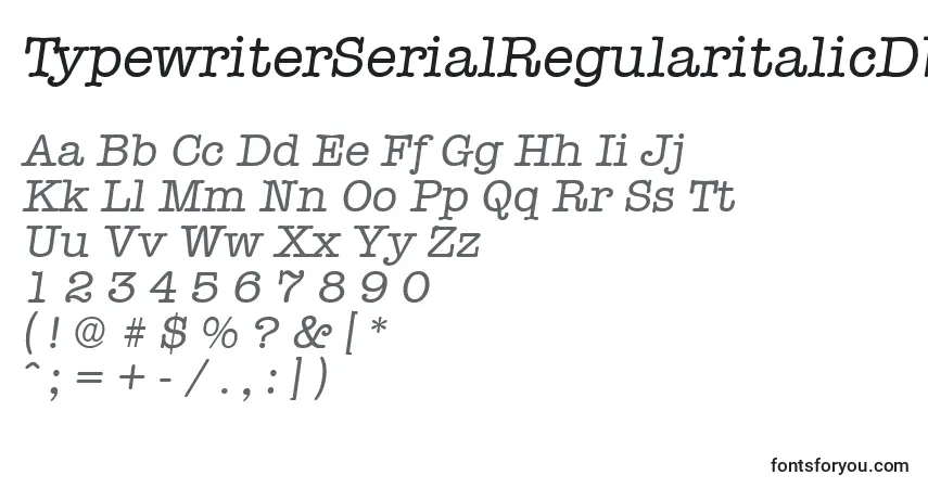 Czcionka TypewriterSerialRegularitalicDb – alfabet, cyfry, specjalne znaki