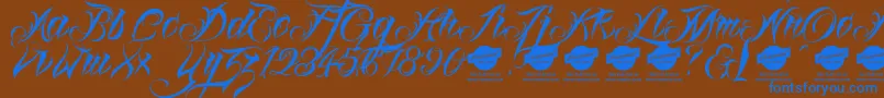 フォントLinascriptdemo – 茶色の背景に青い文字