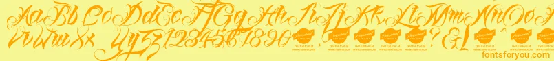 フォントLinascriptdemo – オレンジの文字が黄色の背景にあります。