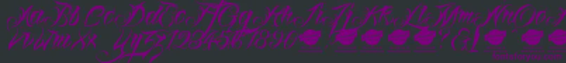 Linascriptdemo-fontti – violetit fontit mustalla taustalla