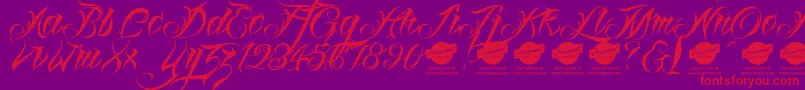 Linascriptdemo-fontti – punaiset fontit violetilla taustalla