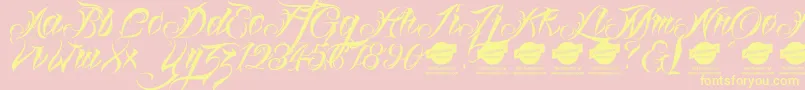 Linascriptdemo-fontti – keltaiset fontit vaaleanpunaisella taustalla