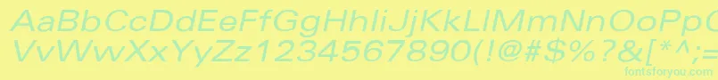 UniversExtendedobl-Schriftart – Grüne Schriften auf gelbem Hintergrund