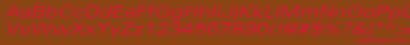 フォントUniversExtendedobl – 赤い文字が茶色の背景にあります。