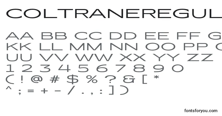 Czcionka ColtraneRegularDemo – alfabet, cyfry, specjalne znaki