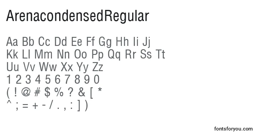 ArenacondensedRegularフォント–アルファベット、数字、特殊文字