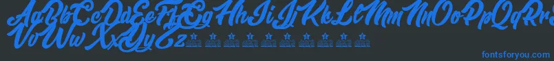 MasterOfComicsPersonalUse-Schriftart – Blaue Schriften auf schwarzem Hintergrund