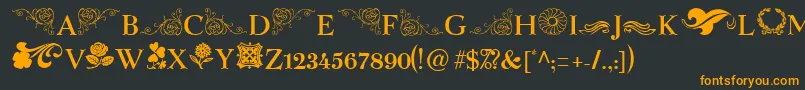 フォントSpringFlowerDingbats – 黒い背景にオレンジの文字