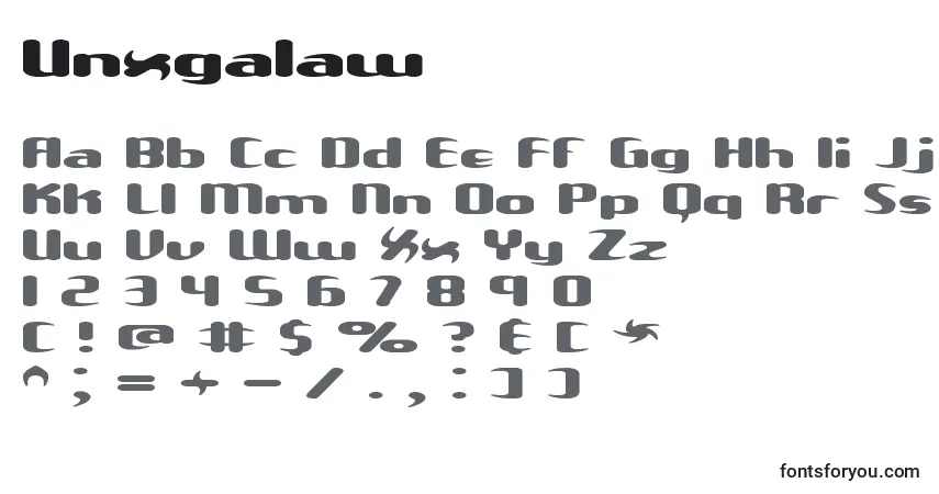 A fonte Unxgalaw – alfabeto, números, caracteres especiais