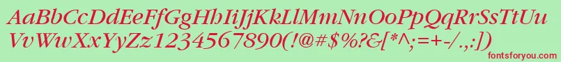 Vaniel3Italic-Schriftart – Rote Schriften auf grünem Hintergrund