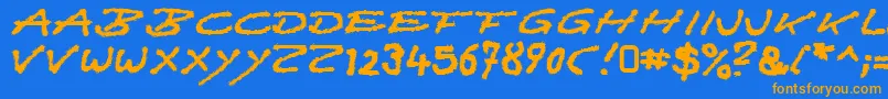 フォントQuast – オレンジ色の文字が青い背景にあります。